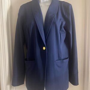 IMAN Global Chic Navy Blue Luxury Resort STRETCH Blazer Printed Cuffs XS NWT